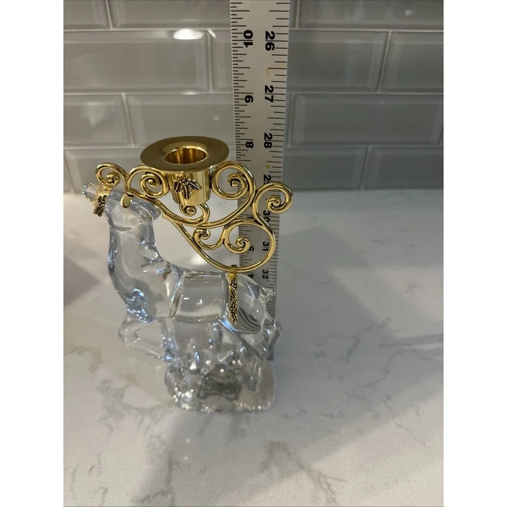 Gorham Vintage Reindeer Crystal Figure Candle holder Gold Centerpiece‎ Christmas